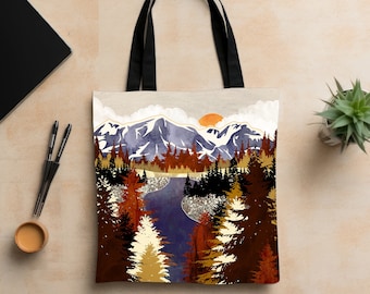 Fall Abstract Tote Bag, "Autumn River" by SpaceFrog Designs, Designer Shopping Bag, Landscape Bag, Art Tote Bag, Beach Bag, Nature Tote Bag