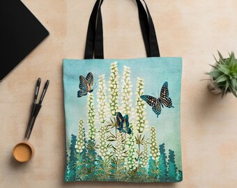 Floral Butterfly Tote Bag: Abstract Garden Art