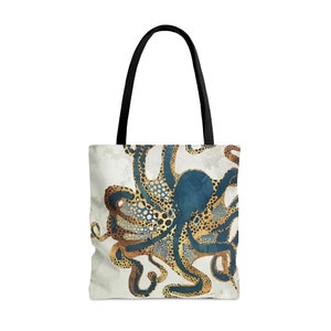 Octopus Tote Bag, Abstract Ocean Octopus Bag, Artsy Metallic Octopus Tote, Beach Carryall Bag, Underwater Dream VI by SpaceFrog Designs image 9