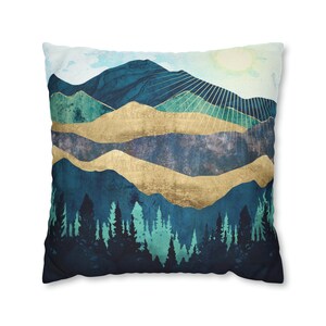 Square Pillow Case, Blue Forest Design by SpaceFrogDesigns - Nature Lover Gift, Mountain Decor