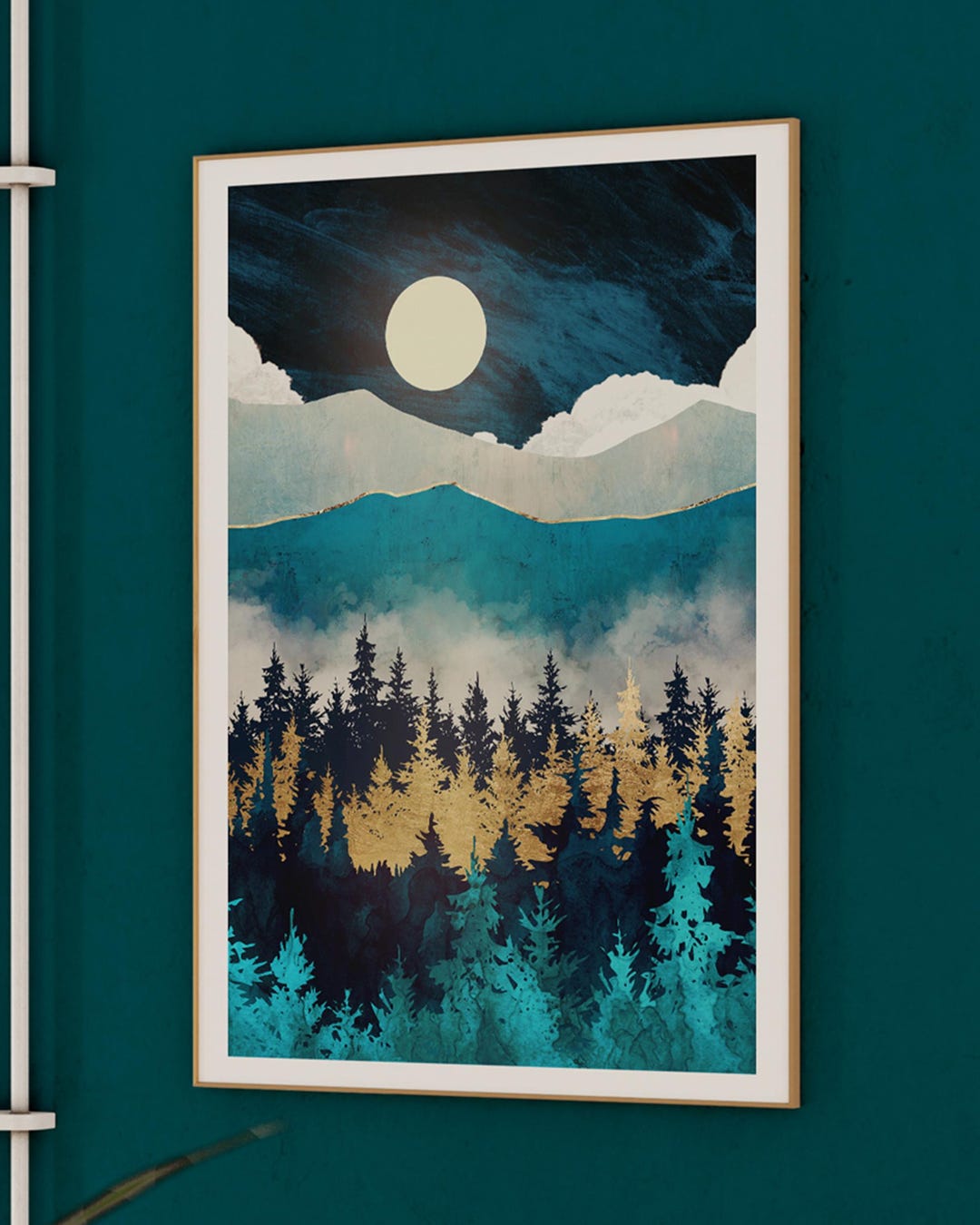 Mountain Forest Art Print, Abstract Landscape Nature Poster - Evening ...