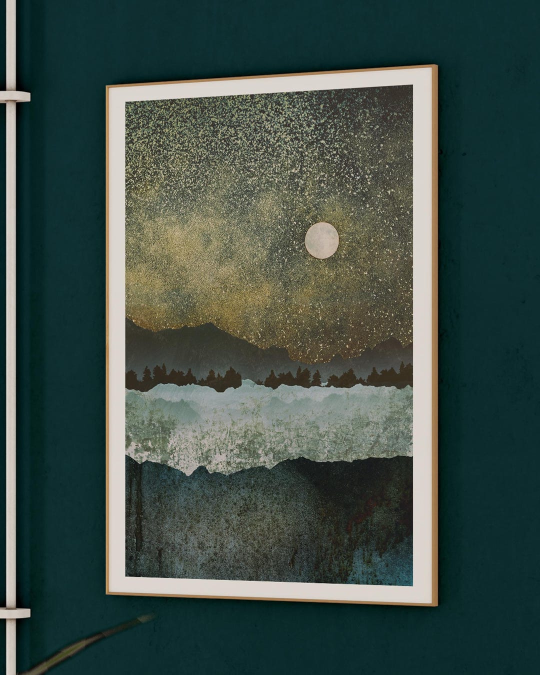 Moon and Stars Wall Art - Celestial Mountainscape, Peaceful Night Sky ...