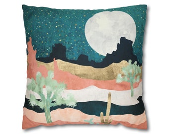 Desert Moon Vista Pillow Cover: Abstract Landscape Throw Pillow