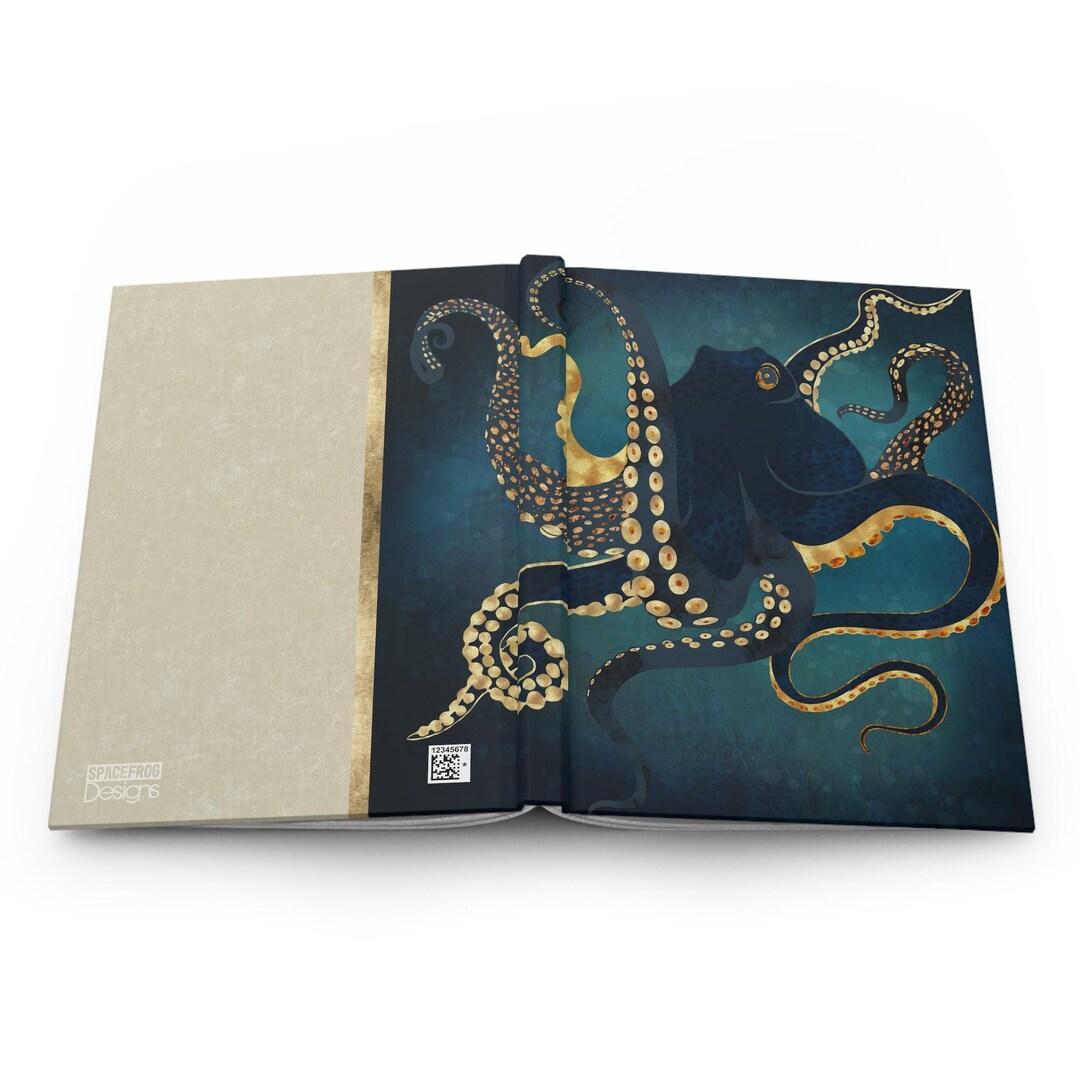 Octopus Notebook Elegant Blue Octopus Hardcover Notebook - Artistic Journal - Metallic ...
