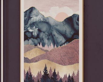 Abstract Mountain Forest Landscape Art Print: Mauve Vista