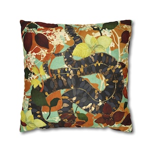 Fall Snake Pillow Cover - Abstract Botanical Serpent Decorative Square Throw Pillow Cover  -  &quot;Fall Serpent Garden&quot; by SpaceFrogDesigns