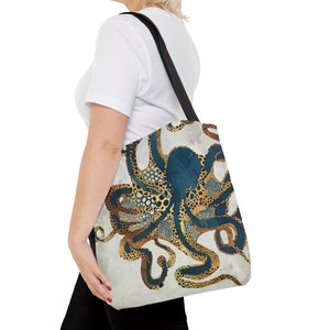 Octopus Tote Bag, Abstract Ocean Octopus Bag, Artsy Metallic Octopus Tote, Beach Carryall Bag, Underwater Dream VI by SpaceFrog Designs image 7