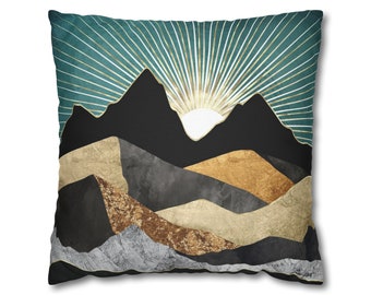 Abstract Mountain Pillow Cover: Metallic Sun Art Throw Pillow