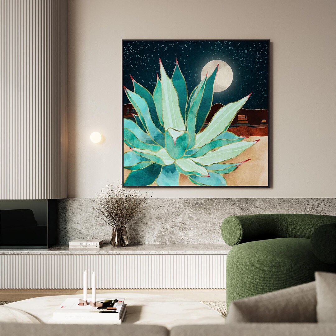 Southwestern Agave Moon Art, Boho Desert Framed Canvas Wall Art ...