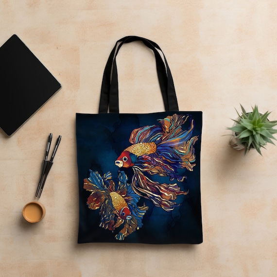Abstract Betta Fish Tote Bag: Artsy Metallic Design