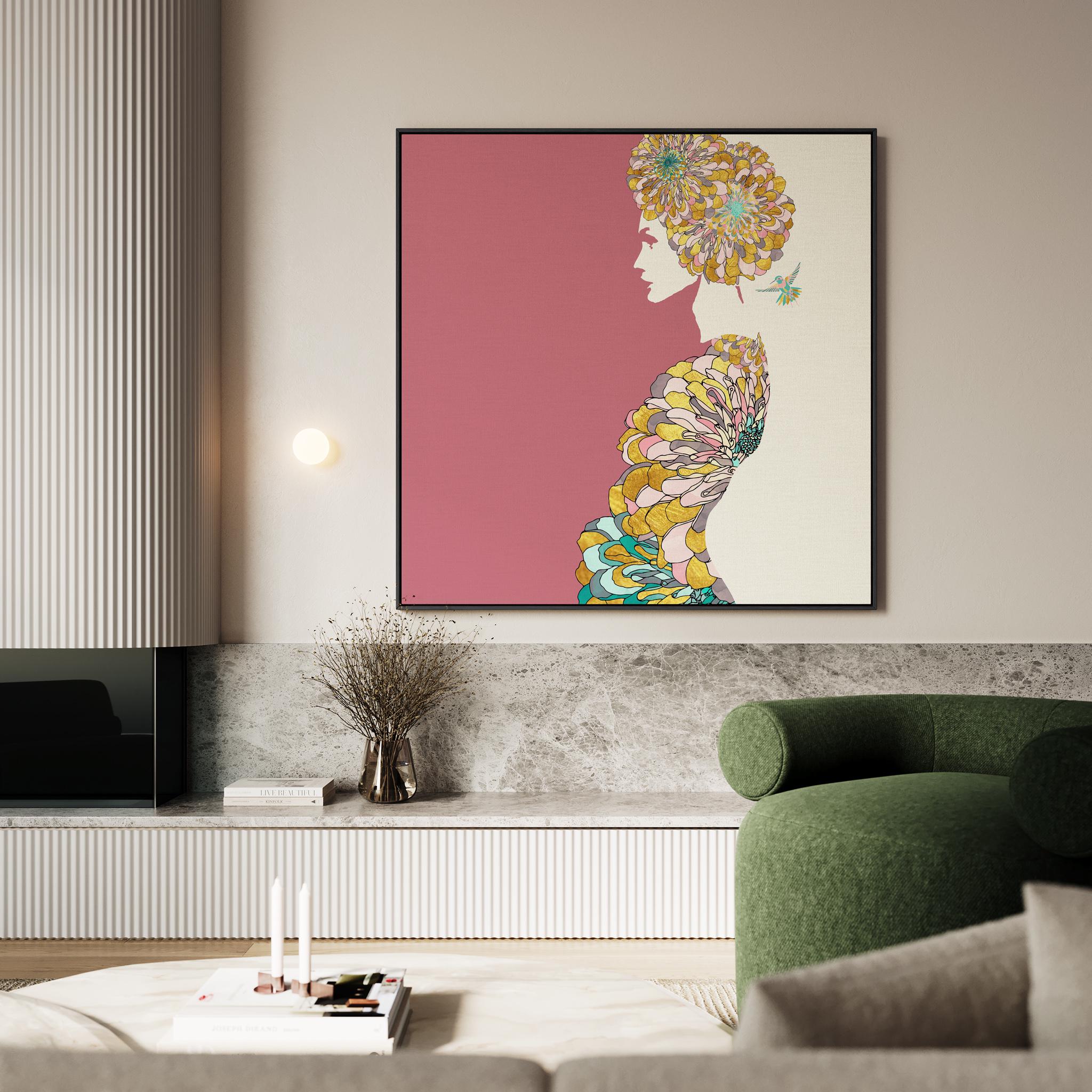 Feminine Profile Art: Boho Chic Framed Canvas Print