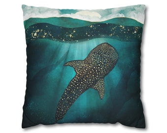 Whale Shark Pillow Cover, "Metallic Whale Shark" by SpaceFrog Designs, Abstract Whale Shark Decorative Throw Pillow Cover, Ocean Decor