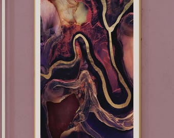 Abstract Golden River - Luxurious Gold and Purple Art Print