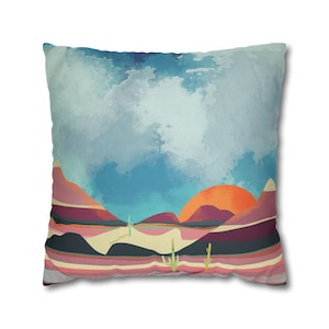 Abstract Desert Landscape Pillow Cover: Modern Cactus Art