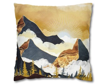 Sun Rays Mountain Pillow Cover: Landscape Art Throw Pillow