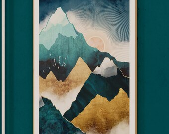 Mountain Sunrise Art Print: Abstract Landscape Poster, Modern Decor