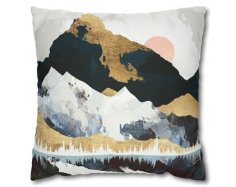 Winter Landscape Pillow Cover, Abstract Mountain Decorative Square Throw Pillow Cover, Cabin Decor, "Winters Day" by SpaceFrog Designs