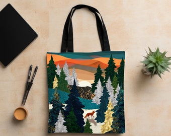 Abstract Tote Bag, "Amber Fox" by SpaceFrog Designs, Designer Shopping Bag, Fox Bag, Art Tote Bag, Beach Bag, Nature Tote Bag