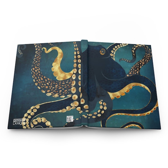 Octopus Art Journal: Dark Ocean Theme Hardcover Notebook