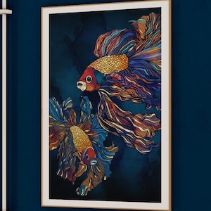 Vibrant Betta Fish Illustration - Exotic Aquatic Art Print, Colorful Home Decor for Fish Lovers