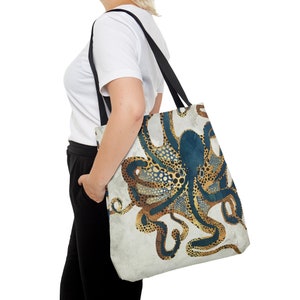 Octopus Tote Bag, Abstract Ocean Octopus Bag, Artsy Metallic Octopus Tote, Beach Carryall Bag, Underwater Dream VI by SpaceFrog Designs image 6