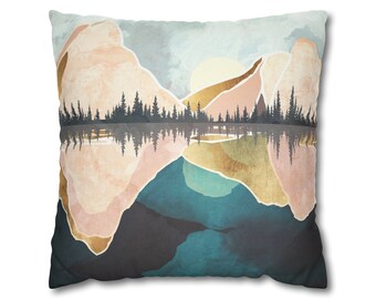 Pastel Landscape Pillow Cover, Abstract Nature Decorative Throw Pillow Cover, Pastel Color Decor, "Summer Reflection" by SpaceFrog Designs