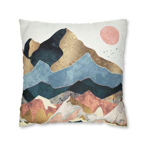 Golden Peaks Pillow Case SpaceFrogDesigns, Abstract Landscape Pillow, Nordic Style Pillow Case, Pastel Colors Pillow, Mountain Decor
