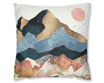 Golden Peaks Pillow Case SpaceFrogDesigns, Abstract Landscape Pillow, Nordic Style Pillow Case, Pastel Colors Pillow, Mountain Decor
