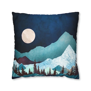 Moon Bay Pillow Cover by SpaceFrog Designs, Mountain Forest Pillow Cover, Abstract Landscape Pillow Cover, Blue Pillow Cover