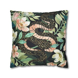 Floral Snake Pillow Cover - Abstract Botanical Serpent Decorative Square Throw Pillow Cover  -  &quot;Metallic Floral Snake&quot; by SpaceFrogDesigns