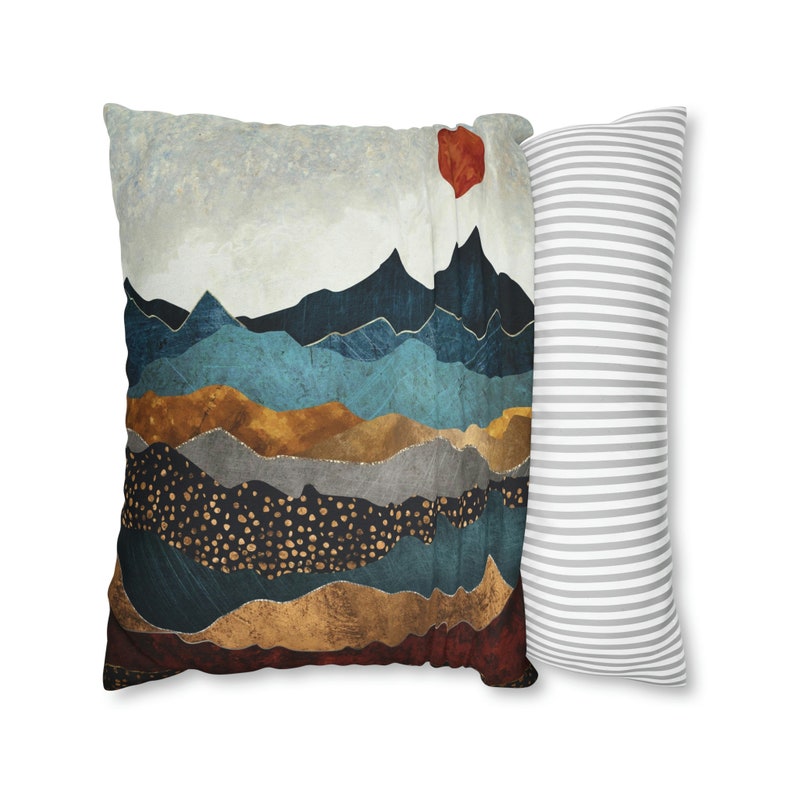 Abstract Mountain Landscape Pillow Cover: Earthy Spun Polyester Throw Pillow image 2
