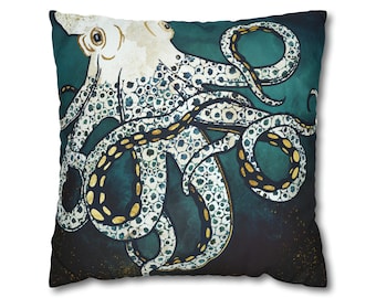 Abstract Octopus Pillow Cover: Jewel Tone Ocean Decor