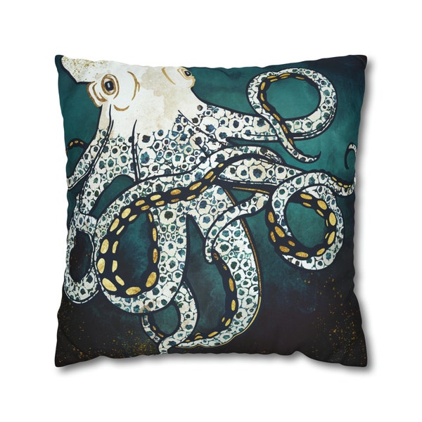 Octopus Pillow Cover "Underwater Dream VII" by SpaceFrog Designs, Abstract Octopus Decorative Throw Pillow Cover, Abstract Ocean Decor