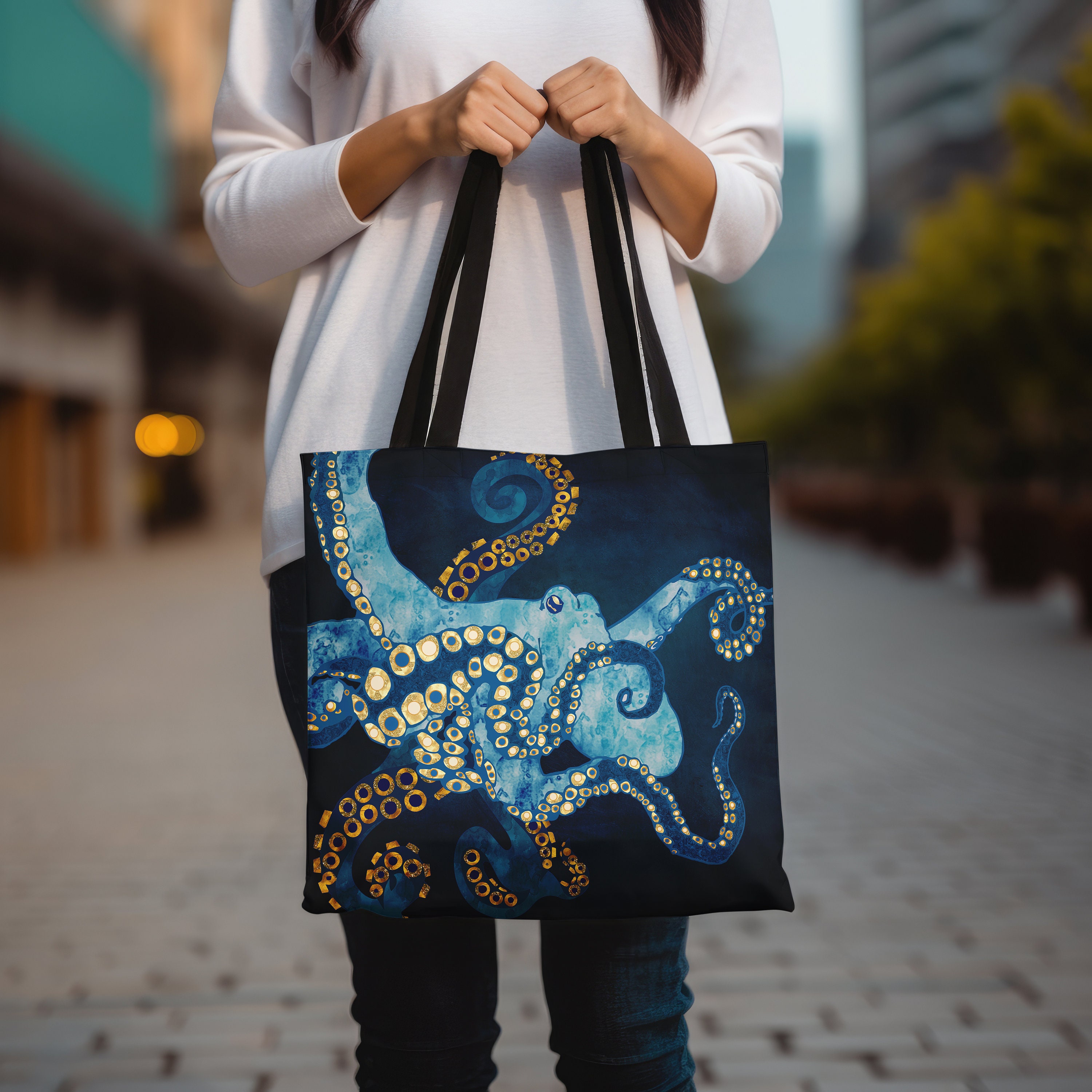 Octopus Tote Bag, Abstract Ocean Octopus Bag, Artsy Metallic