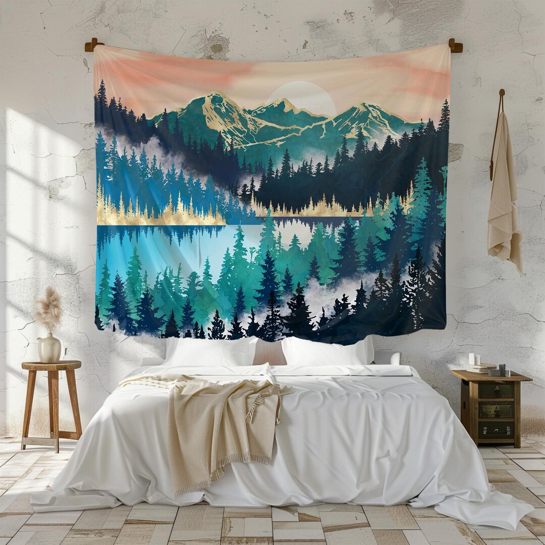 Misty Mountain Lake Tapestry - Nature Wall Hanging - Etsy