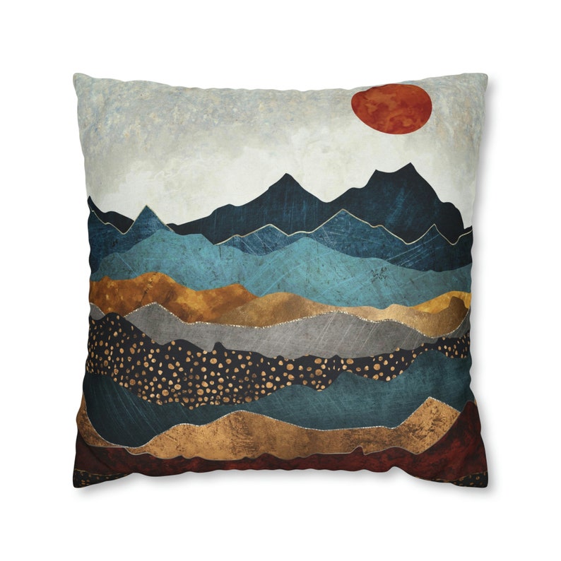 Abstract Mountain Landscape Pillow Cover: Earthy Spun Polyester Throw Pillow image 1