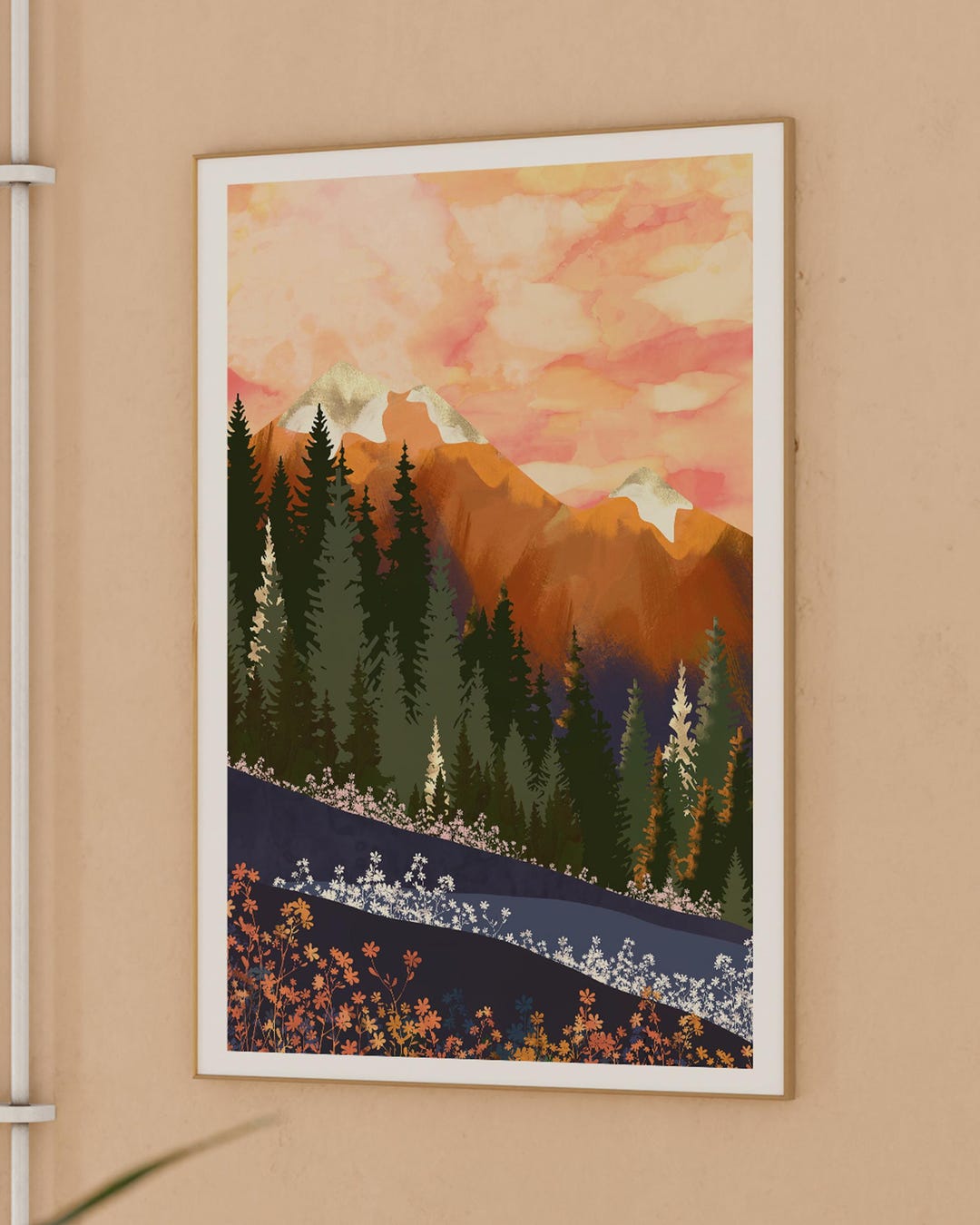 Mountain Dusk Art Print: Abstract Floral and Fall Mountainscape - Etsy