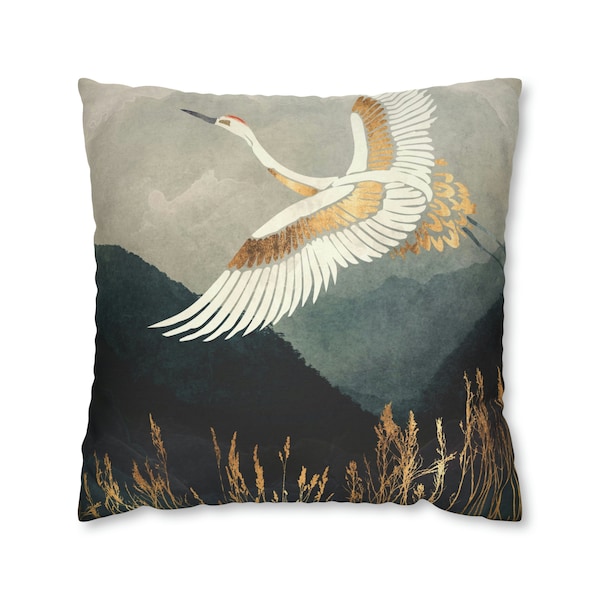 Elegant Flight Pillow Case by SpaceFrogDesigns, Decorative Pillow Cover, Throw/Toss Pillow Case, Accent Cushion, Crane Pillow, Bird Pillow