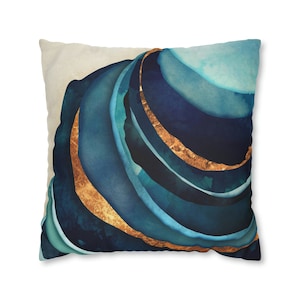 Abstract Blue with Gold Pillow Cover by SpaceFrog Designs, Abstract Pillow Cover, Blue Pillow Accent, Metallic Accent Pillow Cover