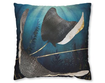 Funda de almohada con diseño de raya metálica: Arte abstracto oceánico