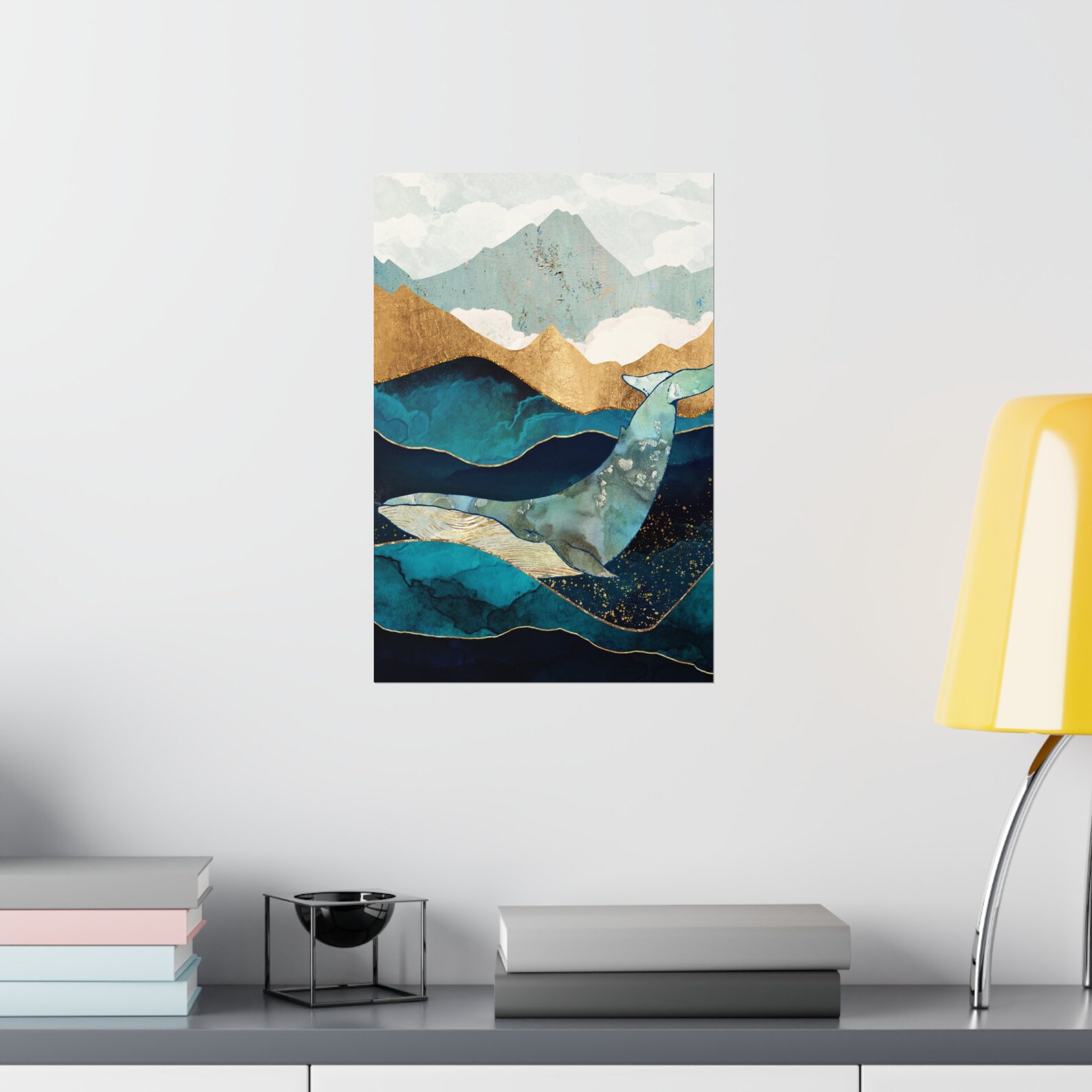 Blue Whale Abstract Art Print: Metallic Ocean Canvas by Spacefrog ...