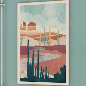 Desert Vista Art Print: Modern South Western Cactus Landscape