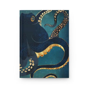 Octopus Art Journal: Cuaderno de tapa dura con temática del océano oscuro imagen 3