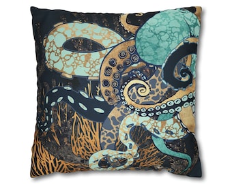 Abstract Octopus Pillow Cover: Marine Decor Throw Pillow