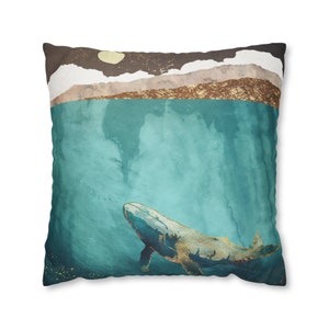 Whale Pillow Cover &quot;Light Beneath&quot; by SpaceFrog Designs, Ocean Abstract Whale - Throw Pillow cover, Square pillow case, Decorative cushion