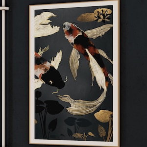 Vibrant Koi Wall Art - Abstract Koi Fish Poster, Colorful Underwater Painting, Koi Pond Home Decor - Metallic Koi IV by SpaceFrog Designs