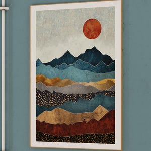 Colorful Abstract Landscape Art Print | Amber Dusk Mountains | Vibrant Wall Decor by SpaceFrogDesigns