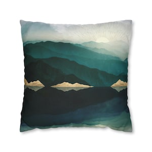 Mountain Lake Reflection Pillow Cover: Abstract Landscape Art