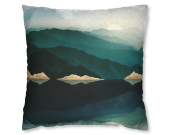 Mountain Lake Reflection Pillow Cover: Abstract Landscape Art