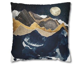 Winter Mountain Pillow Cover - Abstract Mountain Peak Decorative Throw Pillow Cover - "Midnight Winter" by SpaceFrog Designs
